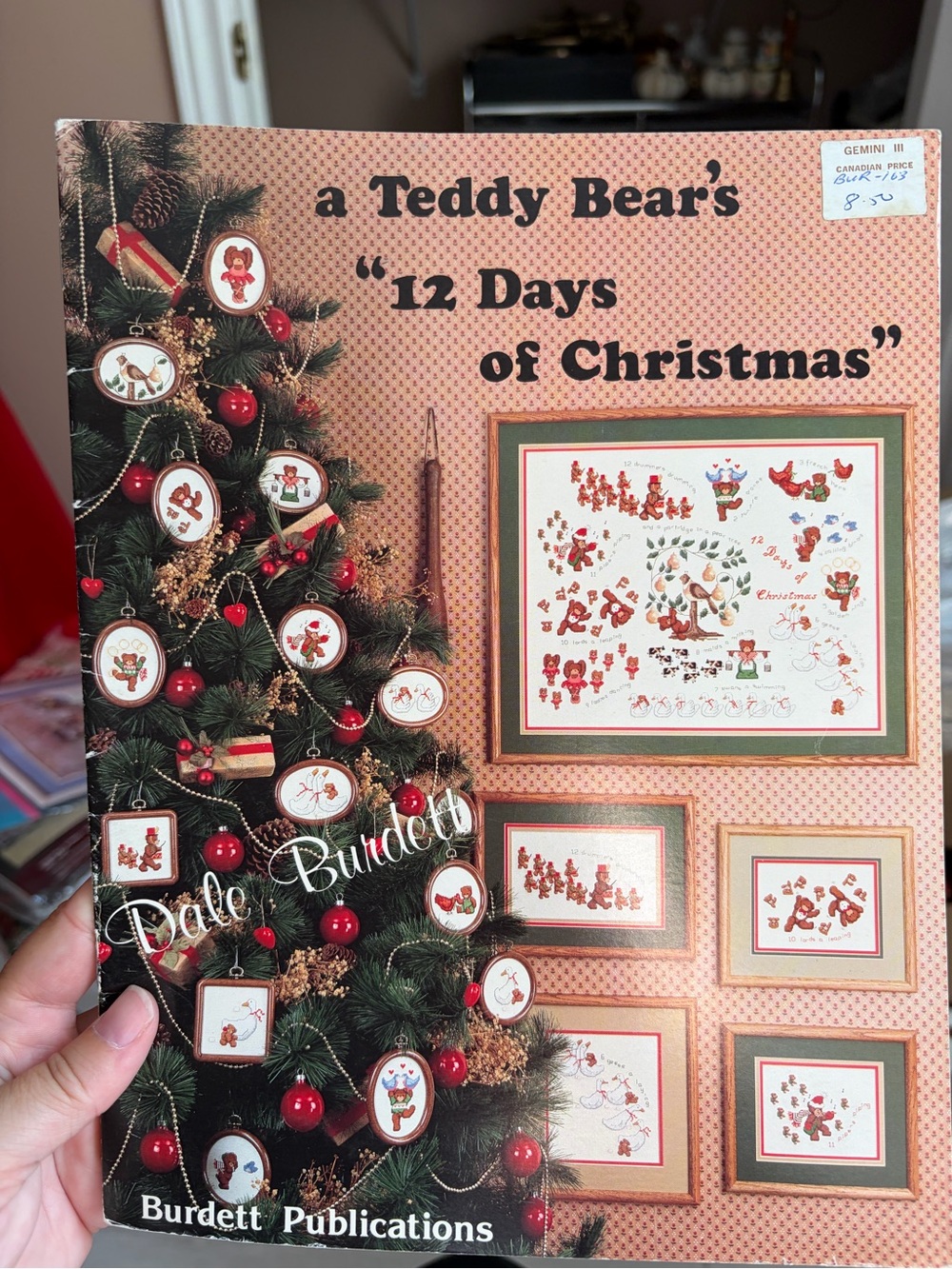 4/$50 Teddy Bear '12 Days of Christmas' Holiday Cross-Stitch Pattern - Red, Gree